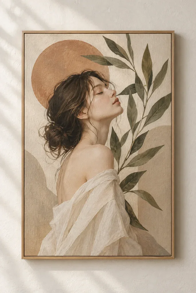 Tranh Canvas Nghệ Thuật Nàng Thơ & Nhánh Lá Boho – H00647