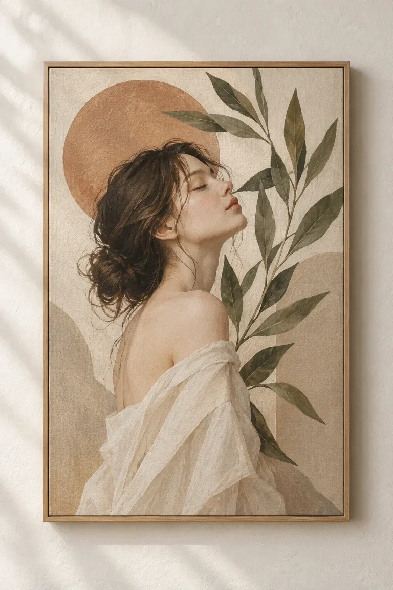 Tranh Canvas Nghệ Thuật Nàng Thơ & Nhánh Lá Boho – H00647