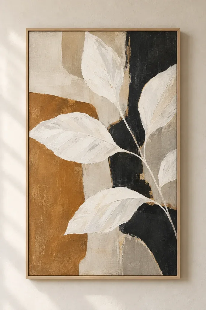 Tranh Canvas Trừu Tượng Lá Trắng & Mảng Màu Đương Đại – H00643