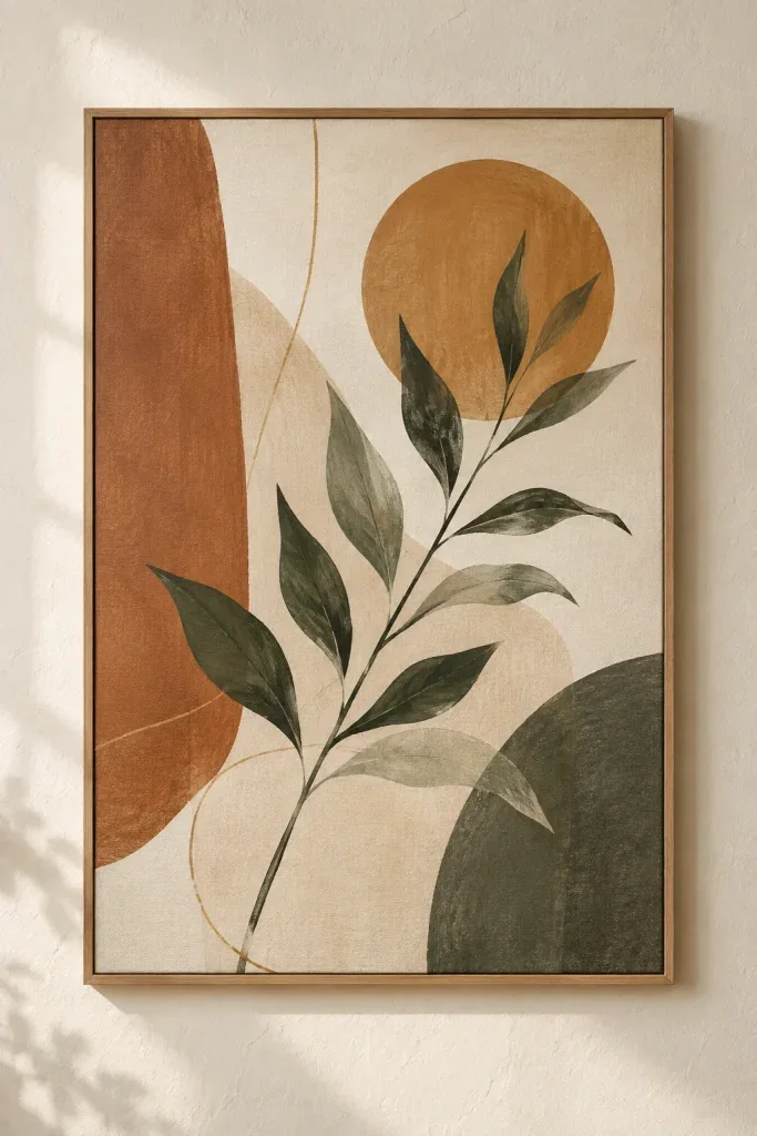 Tranh Canvas Trừu Tượng Cành Lá & Khối Màu Đất – H00642