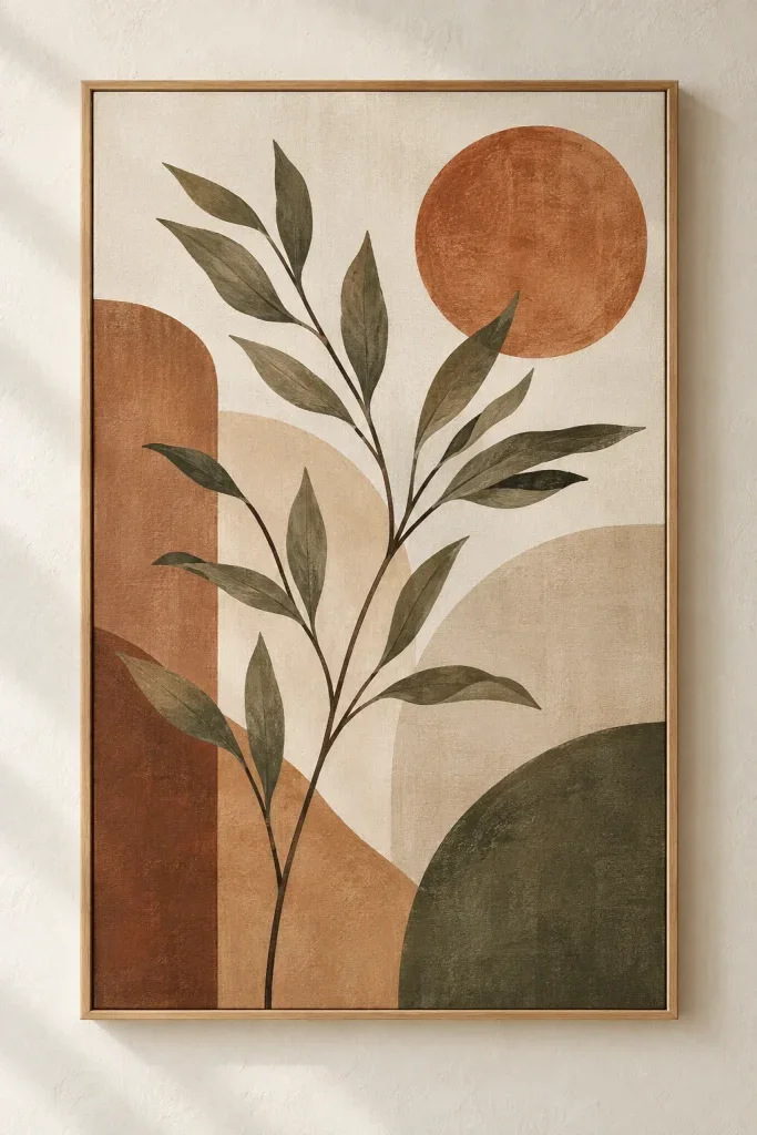Tranh Canvas Trừu Tượng Bắc Âu - Cành Cây Boho & Sắc Màu Đất - H00641