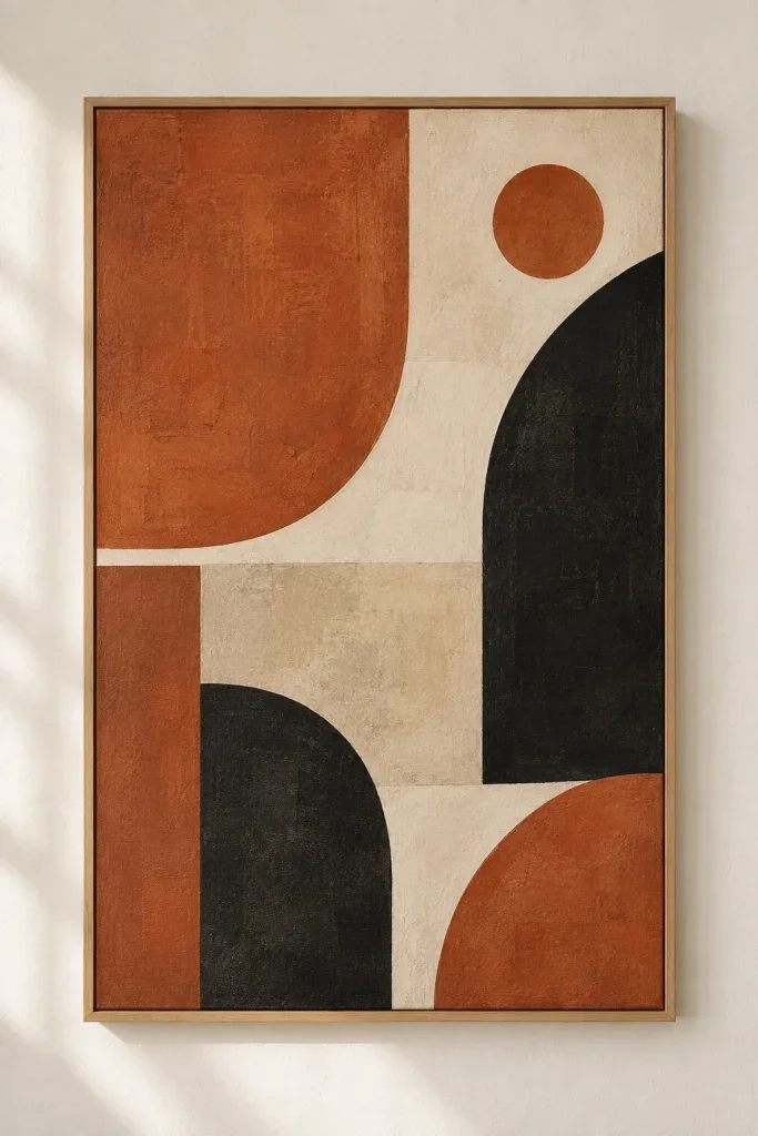 Tranh Canvas Trừu Tượng Khối Hình Terracotta & Đen – H00637