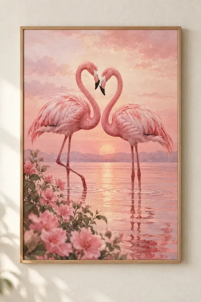 Bộ Tranh Canvas Flamingo Pink Romance & Typography – H00422