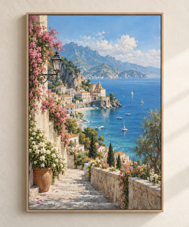 Bộ Tranh Canvas Biển Xanh Và Thành Phố Thơ Mộng – H00418