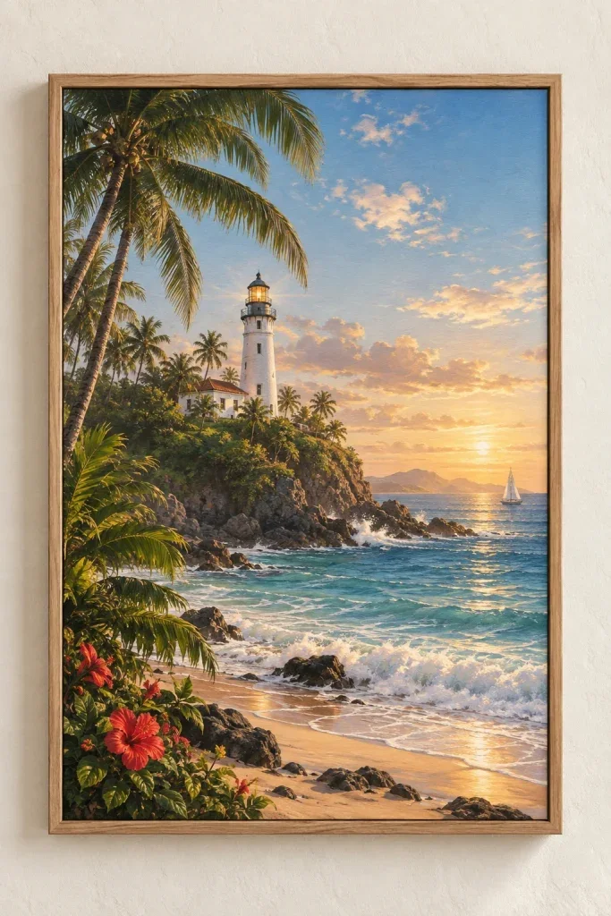 Bộ Tranh Canvas Biển & Hải Đăng Nhiệt Đới – H00413