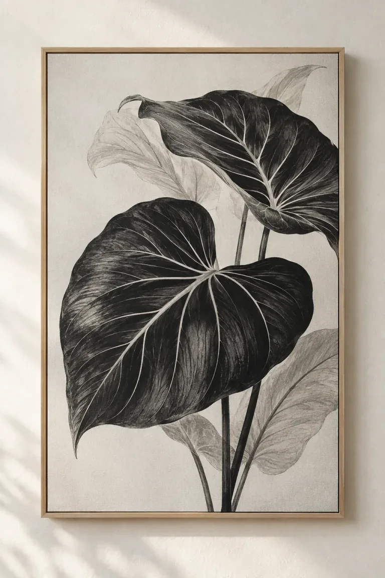 Tranh Canvas Gân Lá Đen Trắng – H00399