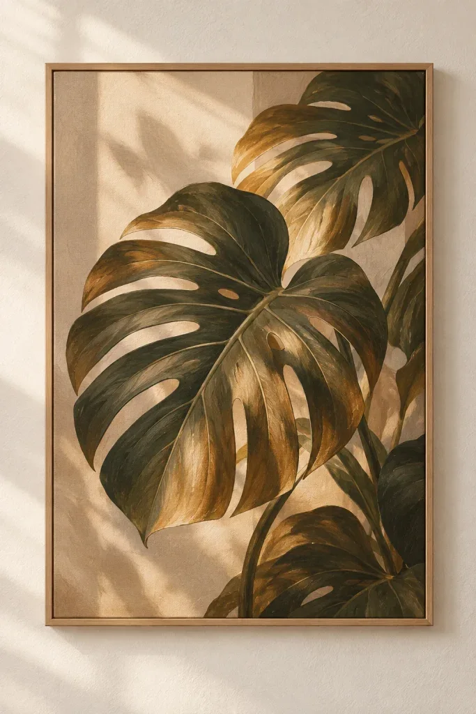 Tranh Canvas Lá Monstera Ánh Nâu – H00384