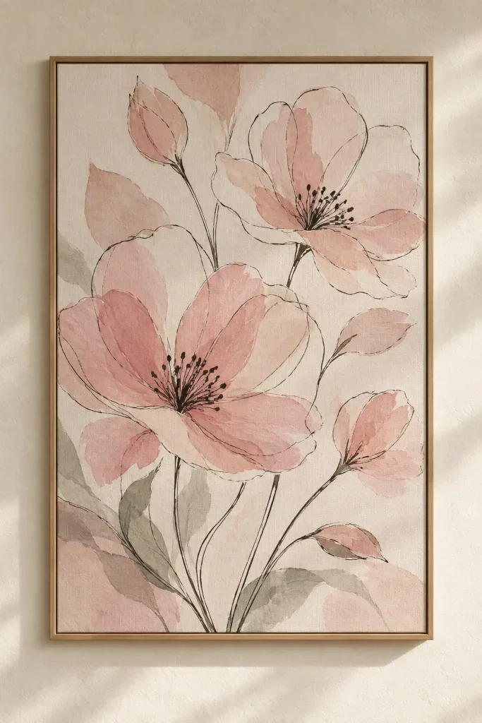 Tranh Canvas Floral Line Art Pink – H00341