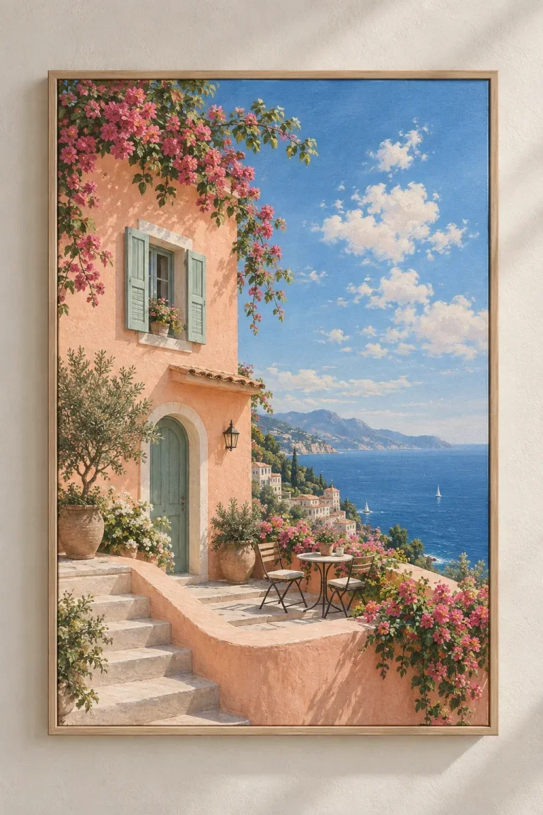 Tranh Canvas Peach House & Blue Sky – H00311