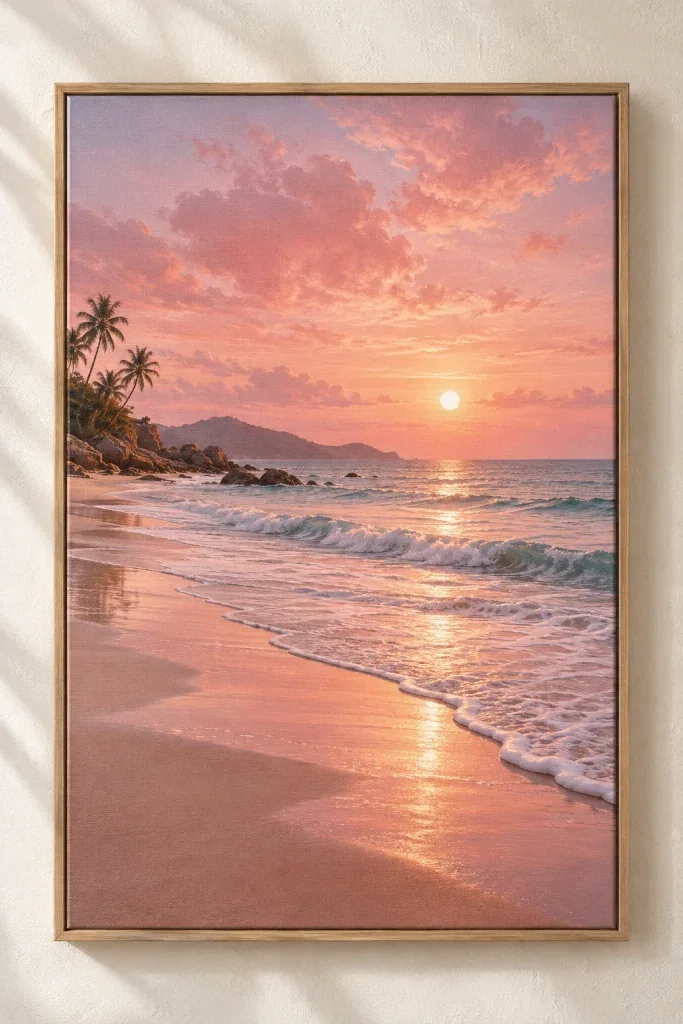 Tranh Canvas Pink Sunlit Beach – H00309