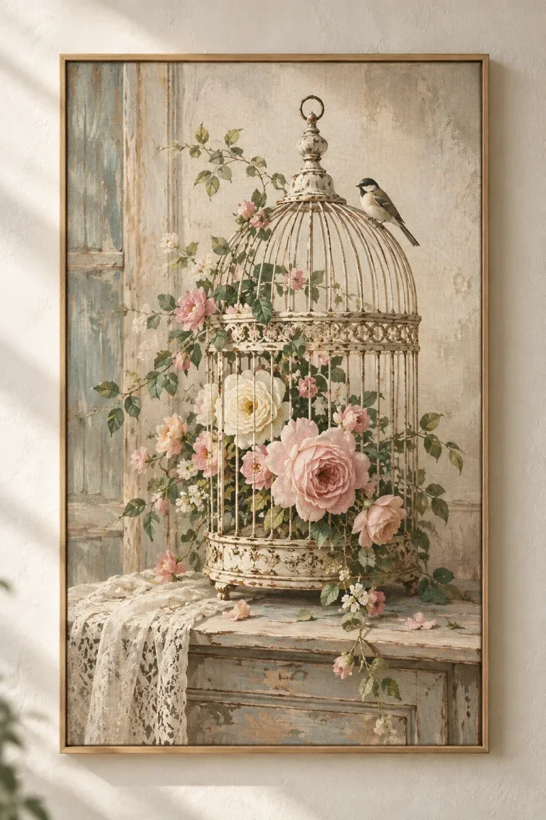Tranh Canvas Lồng Hoa Vintage – H00221.2