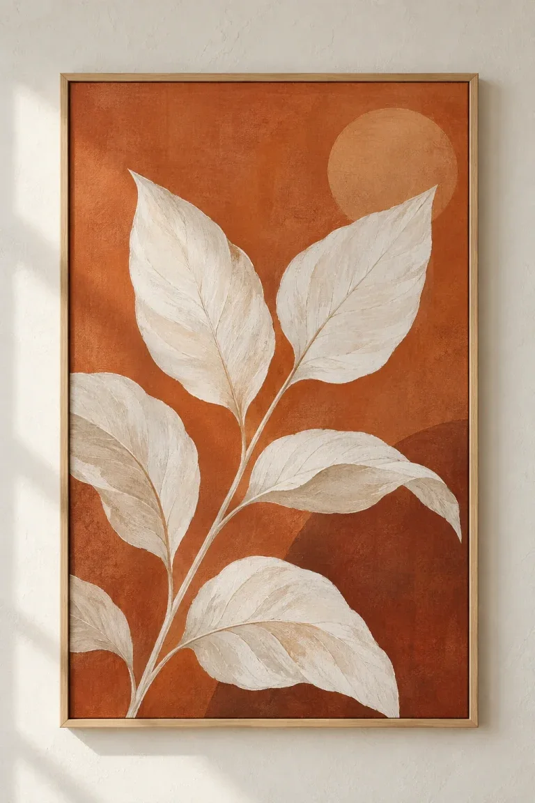 Tranh Canvas Lá Trắng Nền Cam Đất – H00217.5