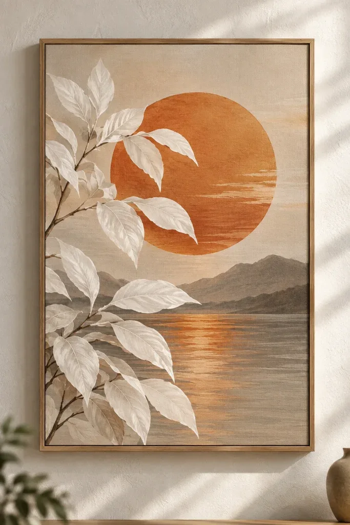 Tranh Canvas Lá Trắng Và Mặt Trời Cam – H00211.5