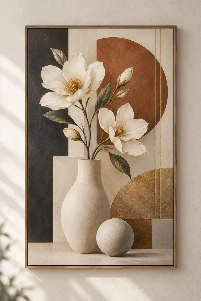 Tranh Canvas Hình Khối Và Hoa Nghệ Thuật – H00211.2