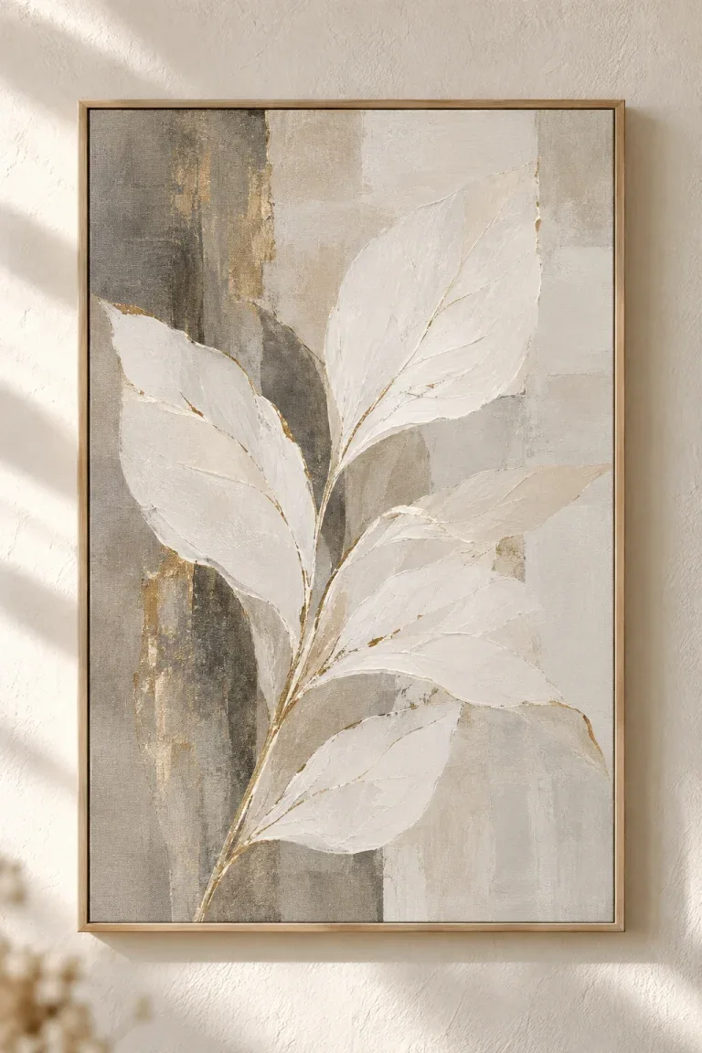 Tranh Canvas Lá Trắng Trừu Tượng – H00205.2