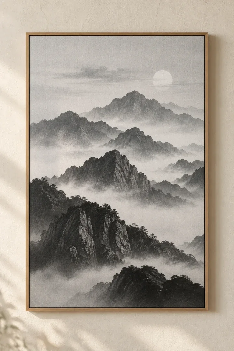 Tranh Canvas Dãy Núi Trừu Tượng Đen Trắng – H00113