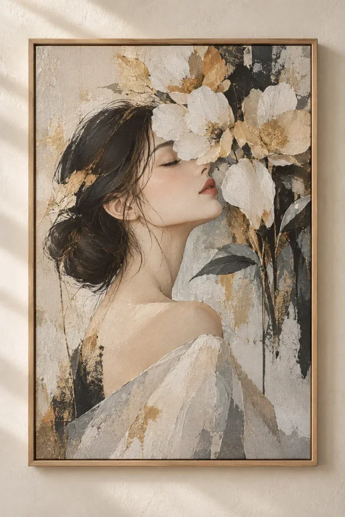 Tranh Canvas Cô Gái Và Hoa Trừu Tượng – H00107