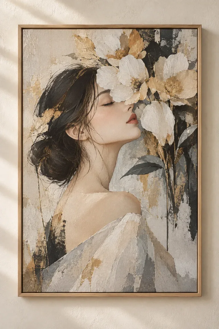 Tranh Canvas Cô Gái Và Hoa Trừu Tượng – H00107