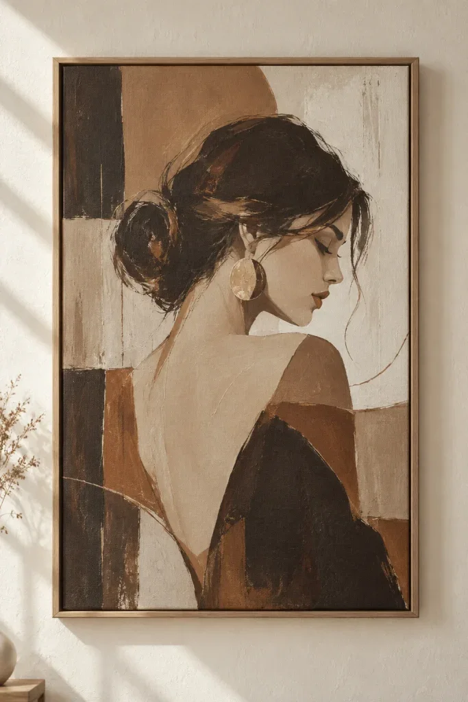 Tranh Canvas Cô Gái Trừu Tượng Gam Nâu – E00219