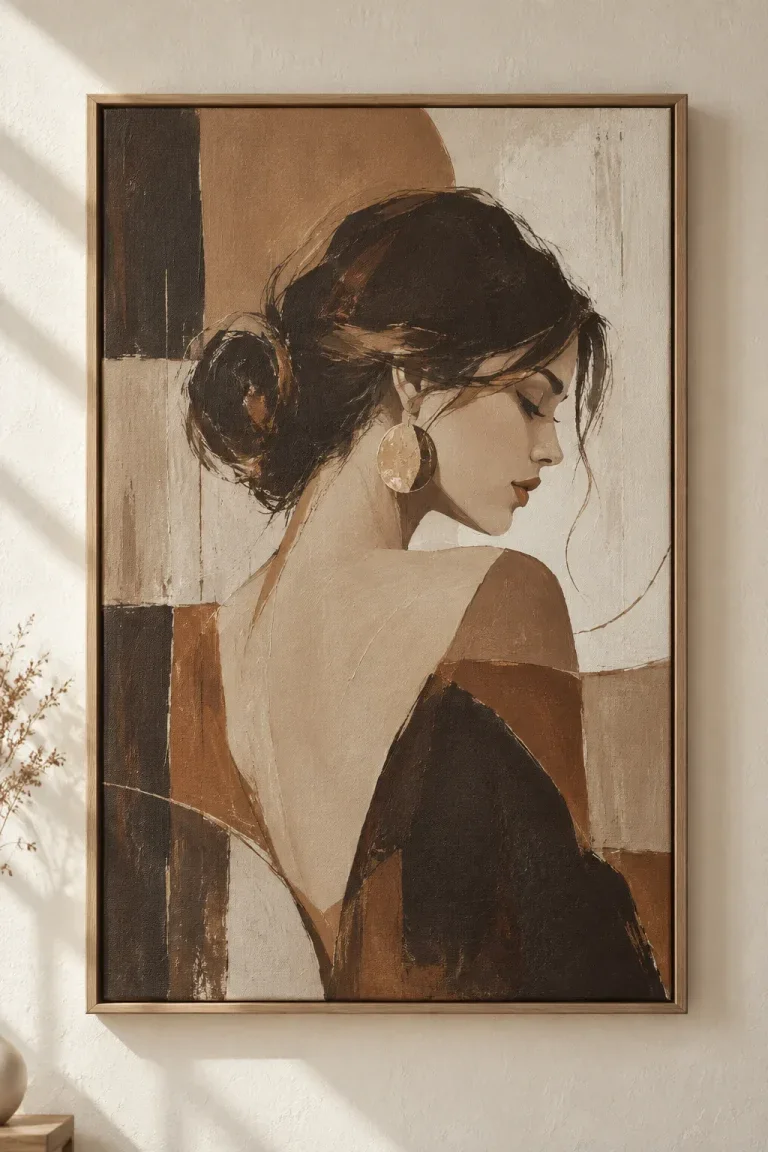 Tranh Canvas Cô Gái Trừu Tượng Gam Nâu – E00219